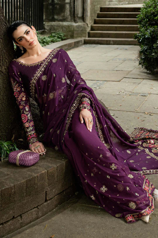Maria B | Soiree | Embroidered Chiffon Saree | WF-09-01-Purple - House of Ayeza