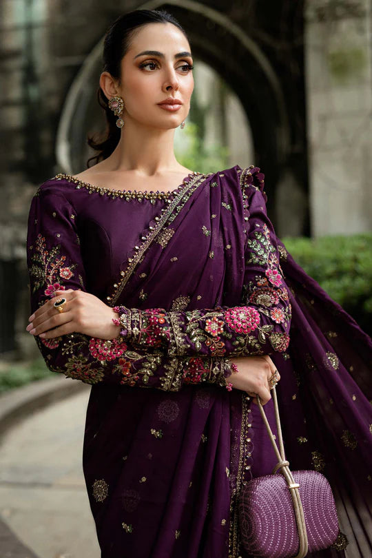Maria B | Soiree | Embroidered Chiffon Saree | WF-09-01-Purple - House of Ayeza