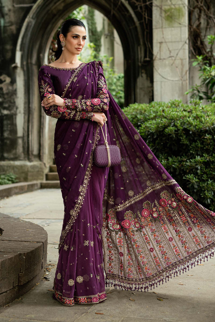 Maria B | Soiree | Embroidered Chiffon Saree | WF-09-01-Purple - House of Ayeza