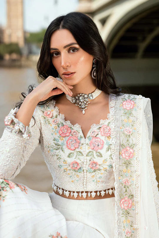 Maria B | Soiree | Embroidered Raw Silk Suit | WF-09-02-White - House of Ayeza