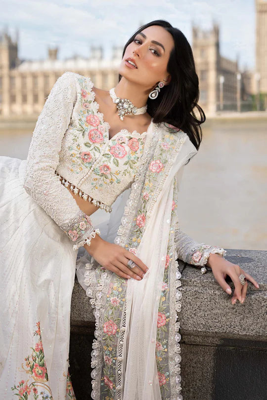 Maria B | Soiree | Embroidered Raw Silk Suit | WF-09-02-White - House of Ayeza