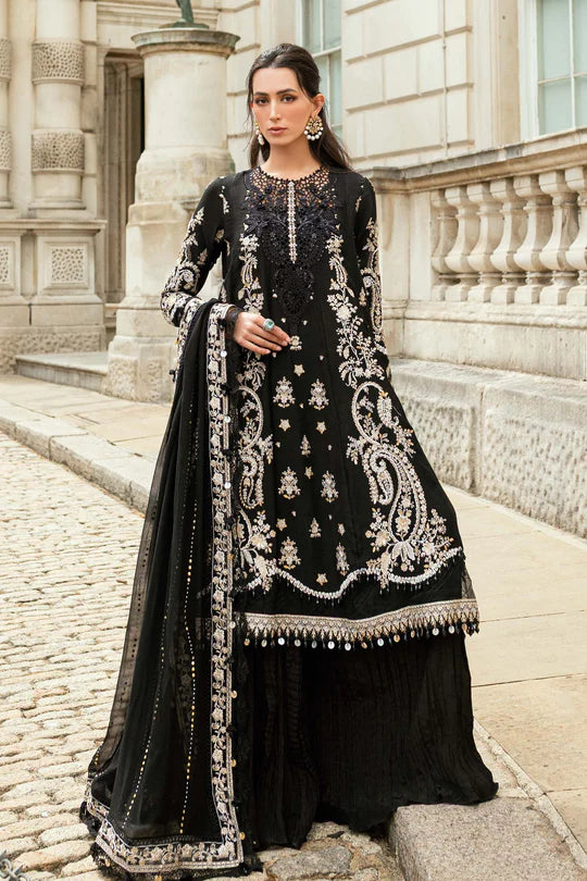 Maria B | Soiree | Embroidered Raw Silk Suit | WF-09-03-Black - House of Ayeza