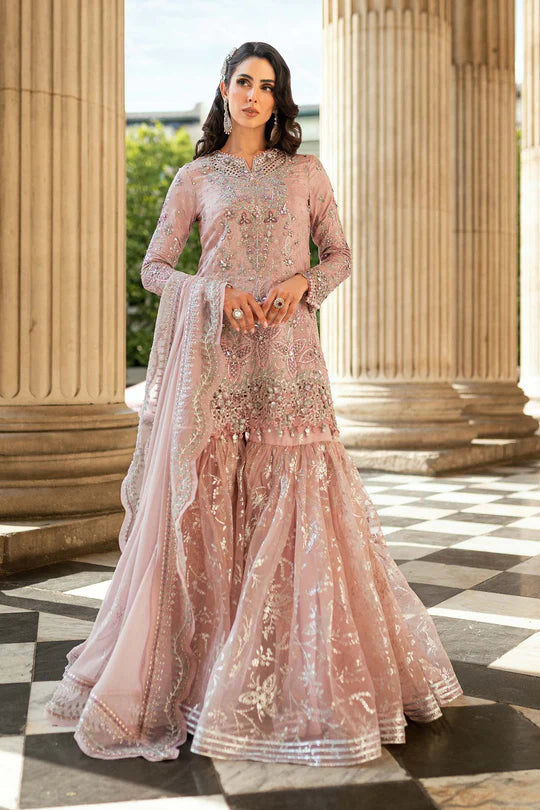 Maria B | Soiree | Embroidered Raw Silk Suit | WF-09-05-Nude Pink - House of Ayeza