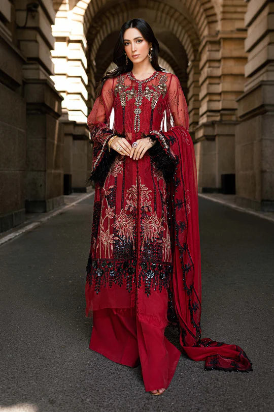 Maria B | Soiree | Embroidered Raw Silk Suit | WF-09-06-Red - House of Ayeza