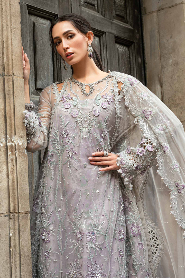 Maria B | Soiree | Embroidered Raw Silk Suit | WF-09-07-Grey - House of Ayeza