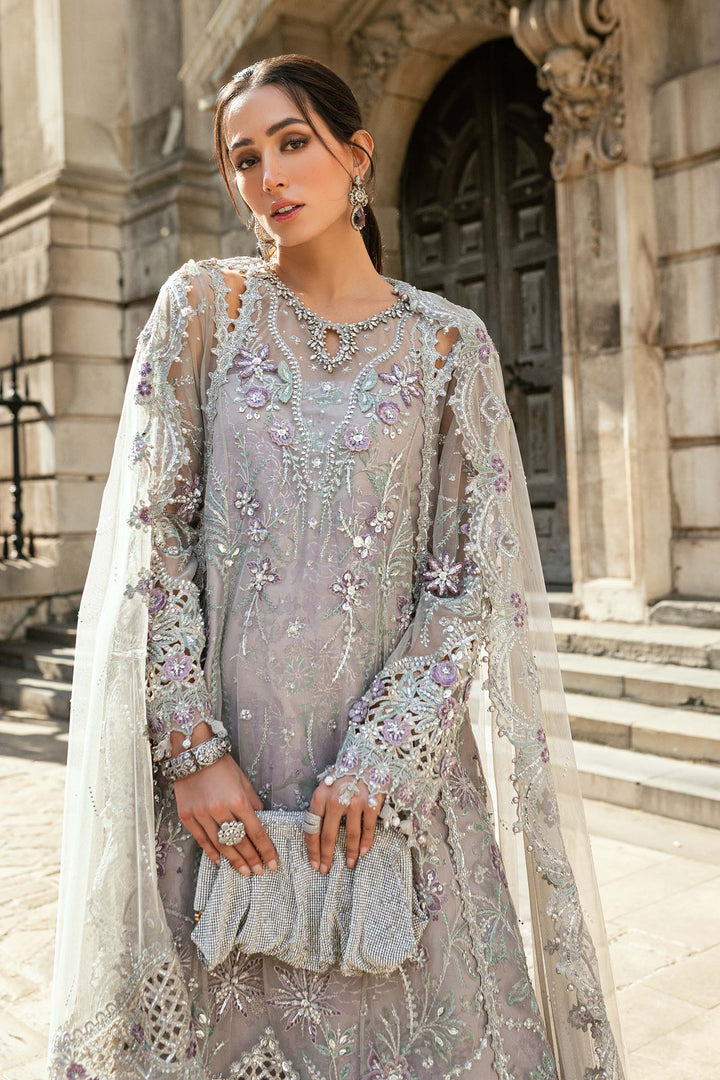Maria B | Soiree | Embroidered Raw Silk Suit | WF-09-07-Grey - House of Ayeza