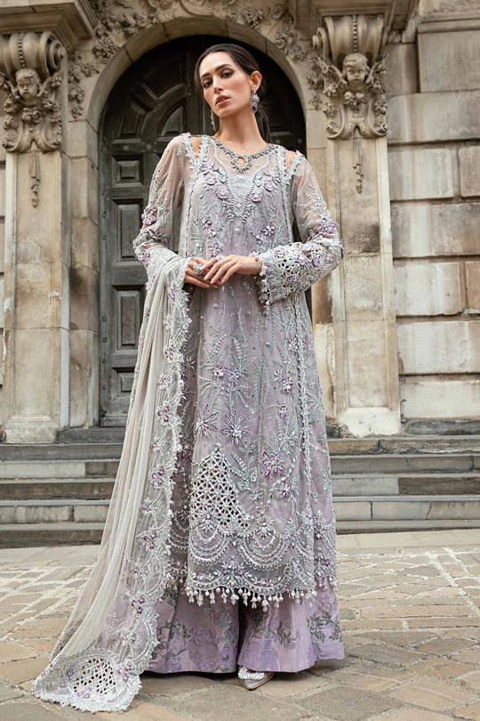 Maria B | Soiree | Embroidered Raw Silk Suit | WF-09-07-Grey - House of Ayeza