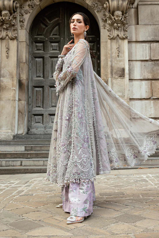 Maria B | Soiree | Embroidered Raw Silk Suit | WF-09-07-Grey - House of Ayeza