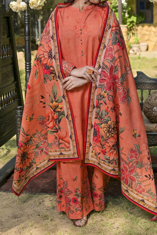 Rafia | Khaddar Collection | 3 PIECE STITCHED EMB KHADDAR | DPKH-101 Peach - House of Ayeza