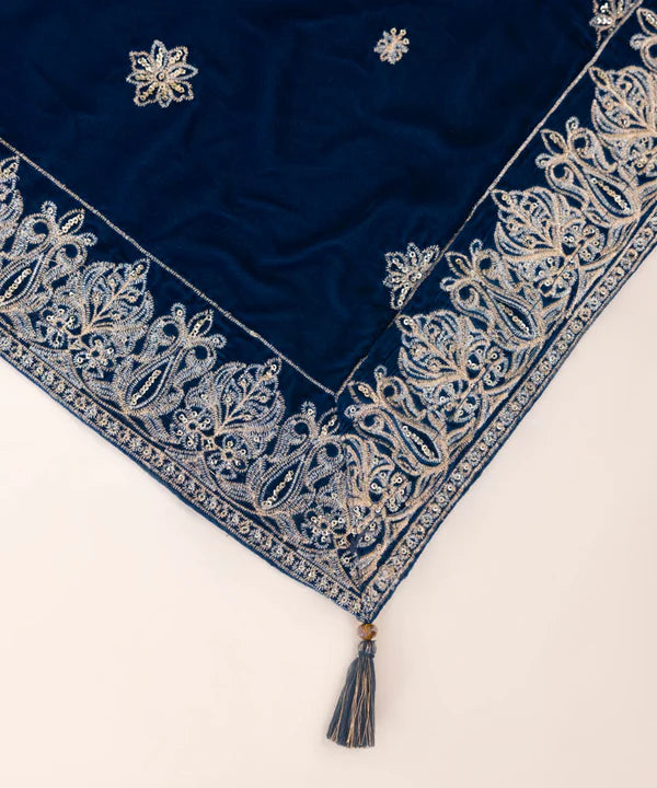 Sapphire | RTW Festive '24 | Embroidered Velvet Dupatta - House of Ayeza