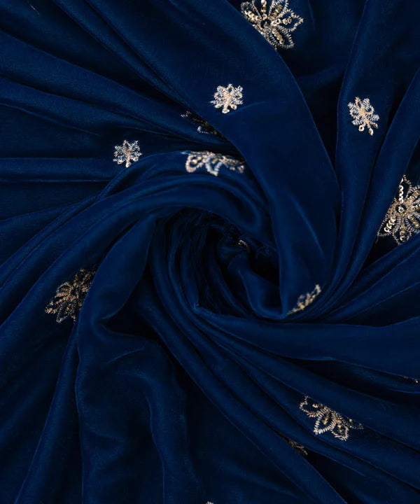 Sapphire | RTW Festive '24 | Embroidered Velvet Dupatta - House of Ayeza