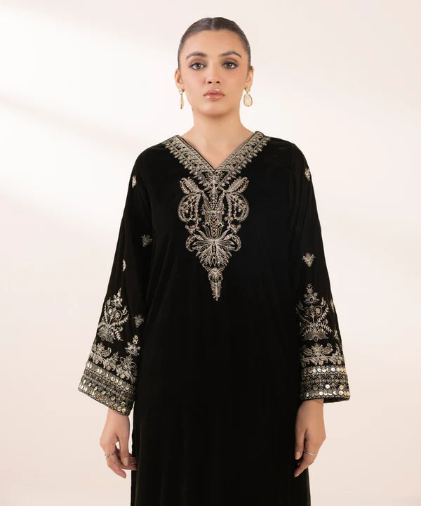 Sapphire | RTW Festive '24 | 2 Piece | Embroidered Velvet Suit - House of Ayeza