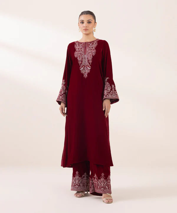 Sapphire | RTW Festive '24 | 2 Piece | Embroidered Velvet Suit - House of Ayeza