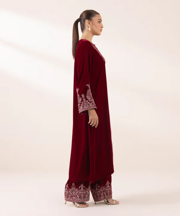 Sapphire | RTW Festive '24 | 2 Piece | Embroidered Velvet Suit - House of Ayeza