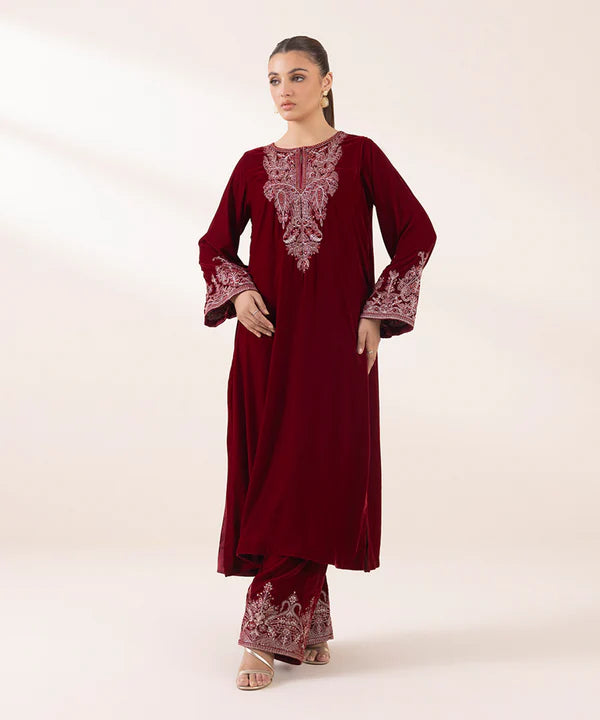 Sapphire | RTW Festive '24 | 2 Piece | Embroidered Velvet Suit - House of Ayeza