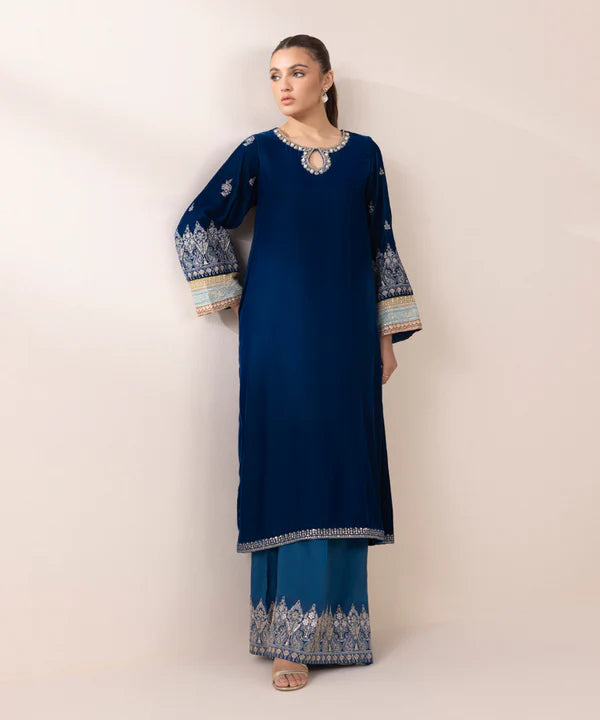 Sapphire | RTW Festive '24 | 2 Piece | Embroidered Velvet Suit - House of Ayeza