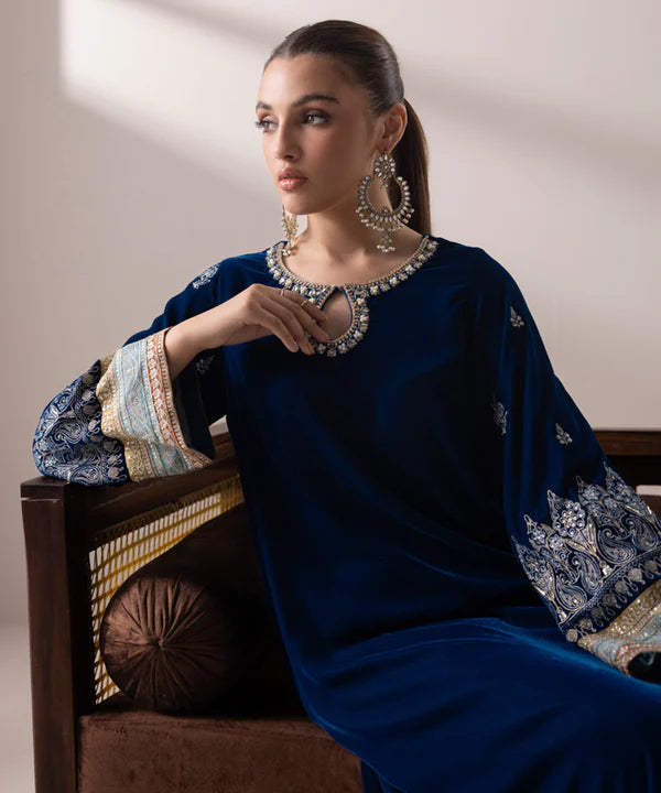 Sapphire | RTW Festive '24 | 2 Piece | Embroidered Velvet Suit - House of Ayeza