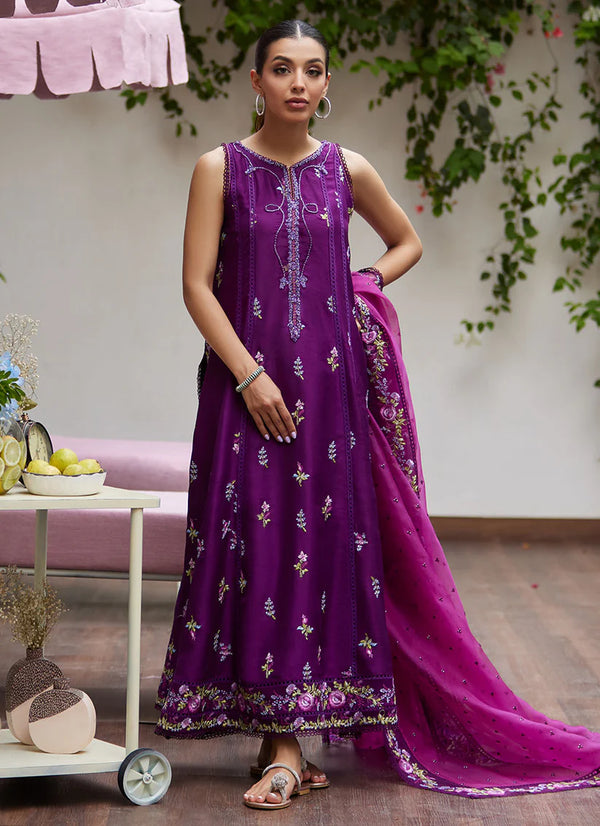 Farah Talib Aziz | Tara Luxe II | Irina Plum Embroidered Raw Silk