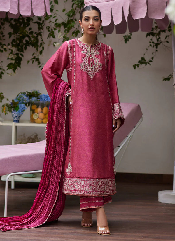 Farah Talib Aziz | Tara Luxe II | Feo Crimson Embroidered Raw Silk