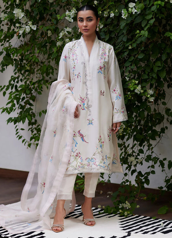 Farah Talib Aziz | Tara Luxe II | Vasily Ivory Embroidered Raw Silk