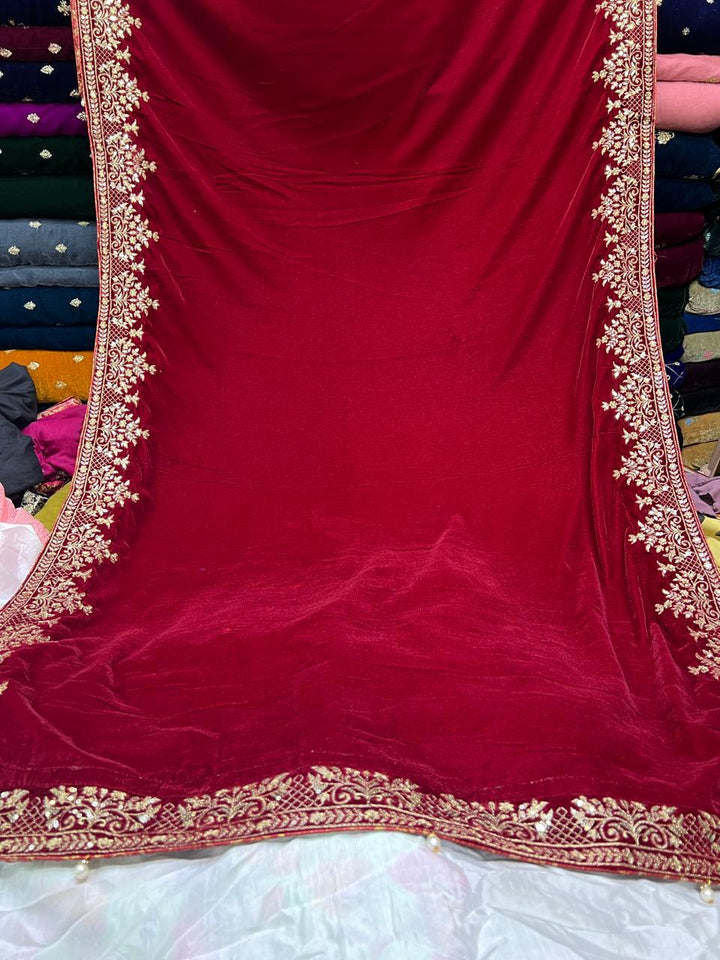 HOA Exclusive Sequenced Velvet Embroidered Shawl - House of Ayeza