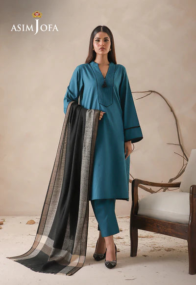 Asim Jofa | STRIPED BORDER STOLE 1 PC | AJHS-05 - House of Ayeza