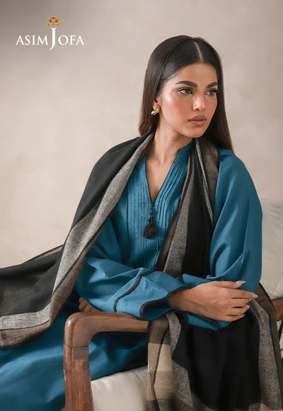 Asim Jofa | STRIPED BORDER STOLE 1 PC | AJHS-05 - House of Ayeza