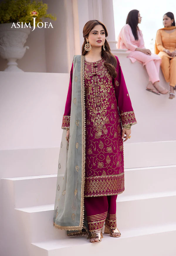 Asim Jofa | Dhanak Rang | EMBROIDERED BOSKI SILK 3 PCS | AJCF-12 - House of Ayeza