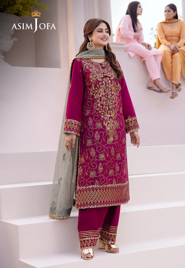 Asim Jofa | Dhanak Rang | EMBROIDERED BOSKI SILK 3 PCS | AJCF-12 - House of Ayeza