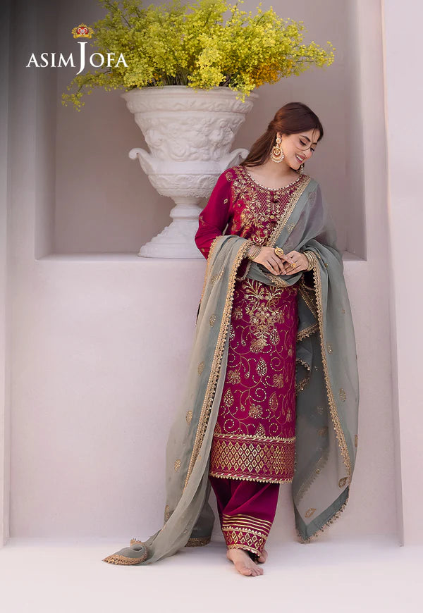 Asim Jofa | Dhanak Rang | EMBROIDERED BOSKI SILK 3 PCS | AJCF-12 - House of Ayeza