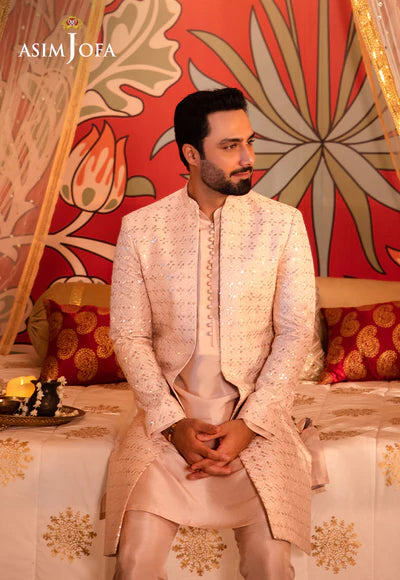Asim Jofa | Menswear New In | AJMS-14 EMBROIDERED INDIAN RAW SILK 3 PCS - House of Ayeza
