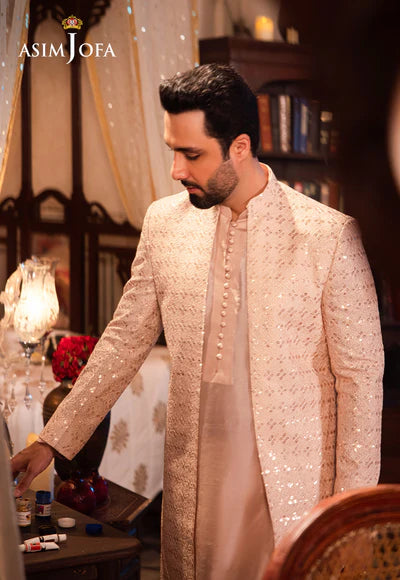 Asim Jofa | Menswear New In | AJMS-14 EMBROIDERED INDIAN RAW SILK 3 PCS - House of Ayeza