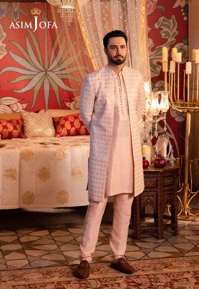 Asim Jofa | Menswear New In | AJMS-14 EMBROIDERED INDIAN RAW SILK 3 PCS - House of Ayeza