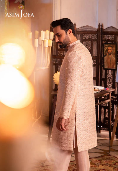 Asim Jofa | Menswear New In | AJMS-14 EMBROIDERED INDIAN RAW SILK 3 PCS - House of Ayeza