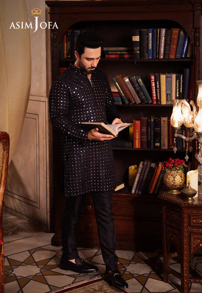 Asim Jofa | Menswear New In | AJMS-16 EMBROIDERED INDIAN RAW SILK 3 PCS - House of Ayeza