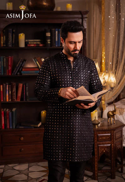 Asim Jofa | Menswear New In | AJMS-16 EMBROIDERED INDIAN RAW SILK 3 PCS - House of Ayeza