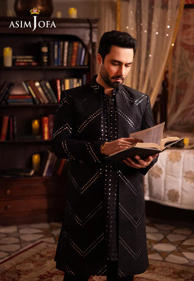 Asim Jofa | Menswear New In | AJMS-16 EMBROIDERED INDIAN RAW SILK 3 PCS - House of Ayeza