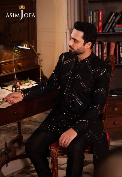 Asim Jofa | Menswear New In | AJMS-16 EMBROIDERED INDIAN RAW SILK 3 PCS - House of Ayeza