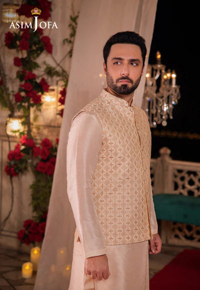Asim Jofa | Menswear New In | AJMS-15 EMBROIDERED INDIAN RAW SILK 3 PCS - House of Ayeza