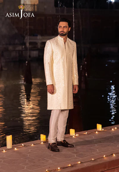 Asim Jofa | Menswear New In | AJMS-17 EMBROIDERED INDIAN RAW SILK 3 PCS - House of Ayeza