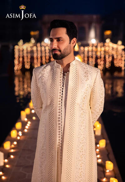 Asim Jofa | Menswear New In | AJMS-17 EMBROIDERED INDIAN RAW SILK 3 PCS - House of Ayeza