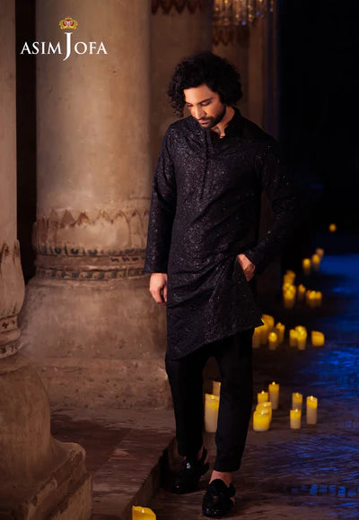 Asim Jofa | Menswear New In | AJMS-20 EMBROIDERED INDIAN RAW SILK 3 PCS - House of Ayeza