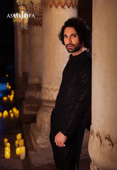 Asim Jofa | Menswear New In | AJMS-20 EMBROIDERED INDIAN RAW SILK 3 PCS - House of Ayeza