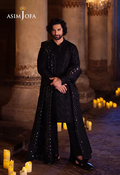 Asim Jofa | Menswear New In | AJMS-20 EMBROIDERED INDIAN RAW SILK 3 PCS - House of Ayeza