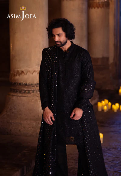 Asim Jofa | Menswear New In | AJMS-20 EMBROIDERED INDIAN RAW SILK 3 PCS - House of Ayeza