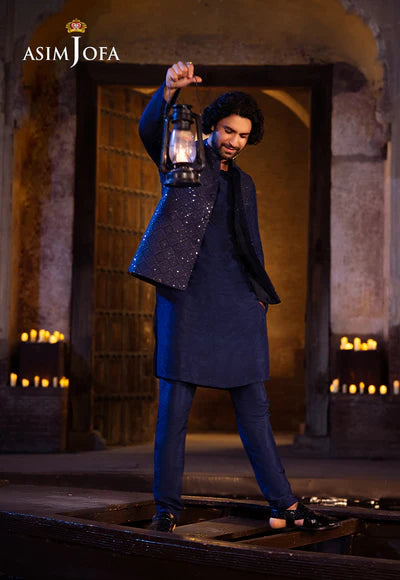 Asim Jofa | Menswear New In | AJMS-21 EMBROIDERED INDIAN RAW SILK 3 PCS - House of Ayeza