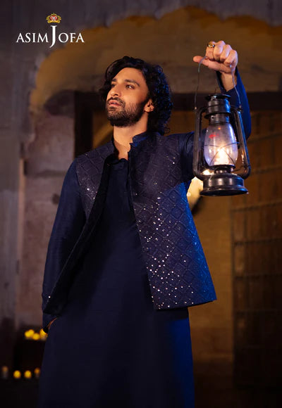 Asim Jofa | Menswear New In | AJMS-21 EMBROIDERED INDIAN RAW SILK 3 PCS - House of Ayeza