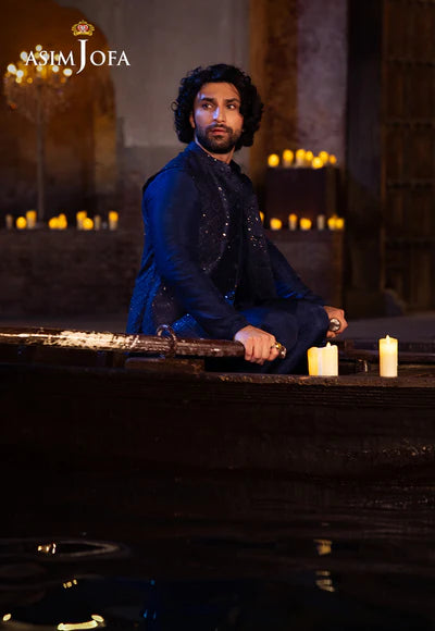 Asim Jofa | Menswear New In | AJMS-21 EMBROIDERED INDIAN RAW SILK 3 PCS - House of Ayeza