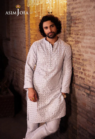 Asim Jofa | Menswear New In | AJMS-22 EMBROIDERED INDIAN RAW SILK 2 PCS - House of Ayeza