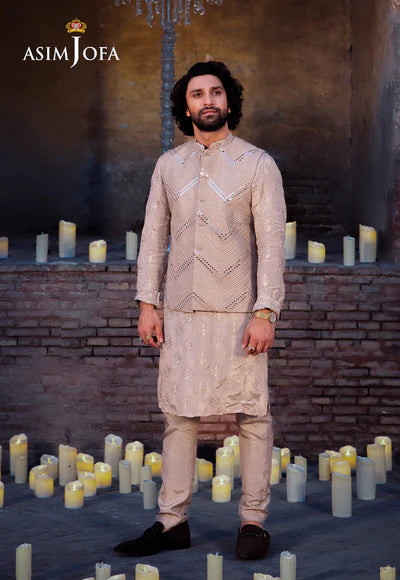 Asim Jofa | Menswear New In | AJMS-23 EMBROIDERED INDIAN RAW SILK 3 PCS - House of Ayeza